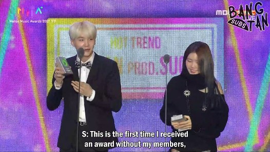 171202 Melon Music Awards - Suga Wins Hot Trend Award