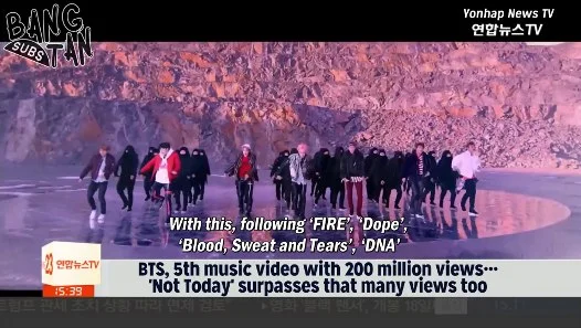 180303 Yonhap News TV - BTS' 5th music video with 200 million views... 'Not Today' surpasses that many views too