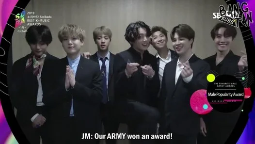 190823 Soribada Best K-Music Awards - BTS Wins Male Popularity Award