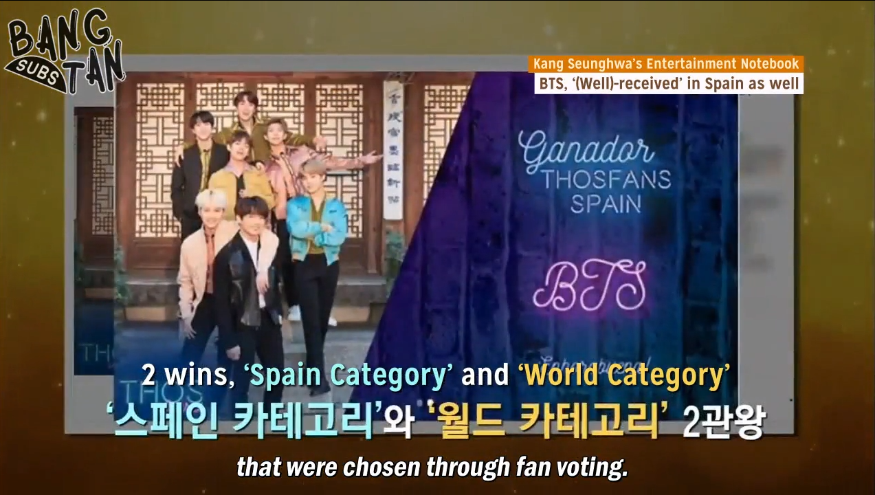 180504 KBS Entertainment Notebook - The very first K-POP group to win awards at a Spanish award ceremony