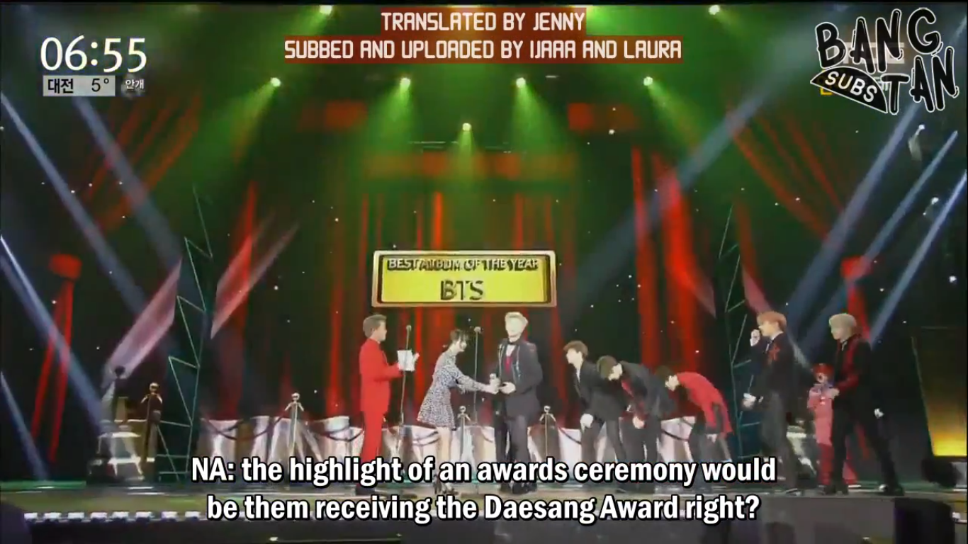 161121 Celebrity Today - BTS Receives Daesang for Best Album of the Year