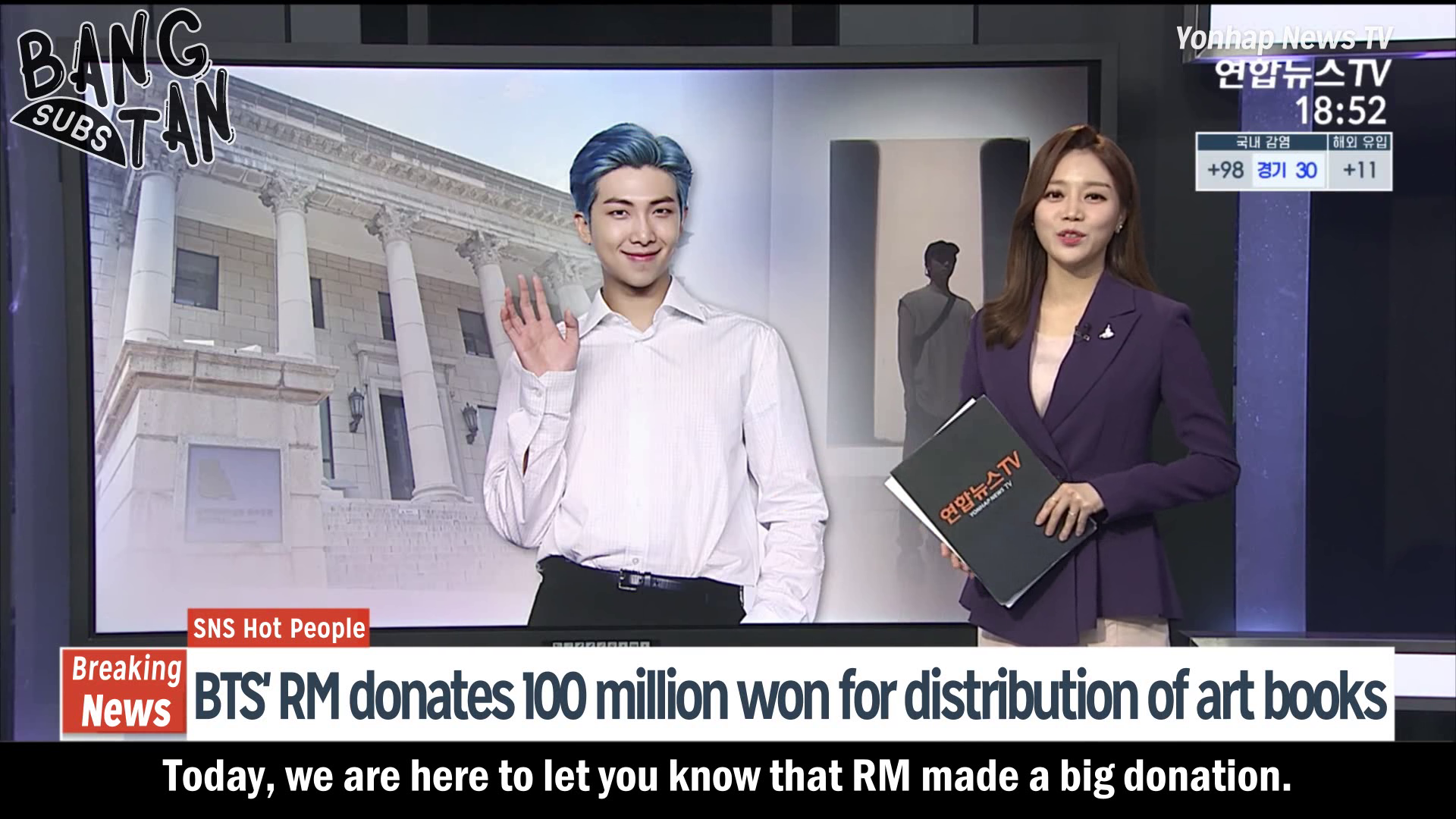200914 Yonhap News TV – RM Donates 100 Million Won for Distribution of Art Books