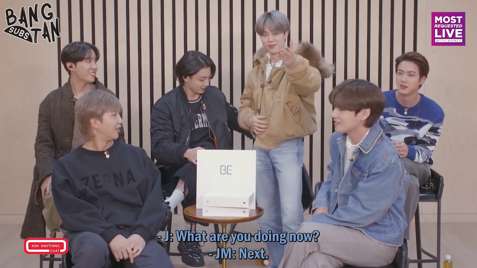 210228 Ask Anything Chat - "Someone" From BTS Falls Off His Chair...SO CUTE