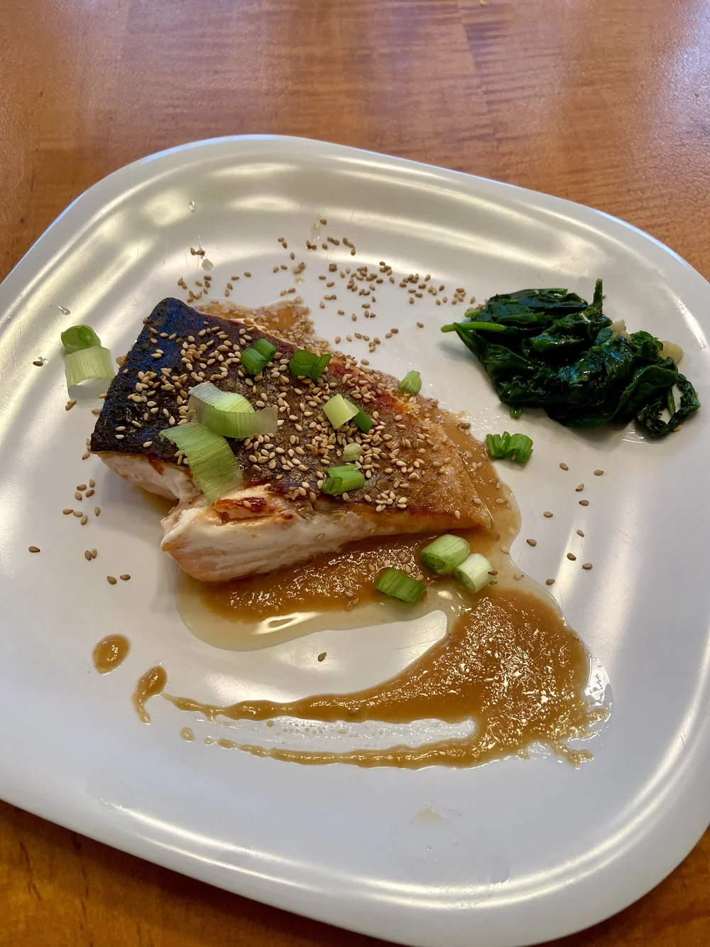 Crispy Skin Salmon with Miso-Honey Sauce