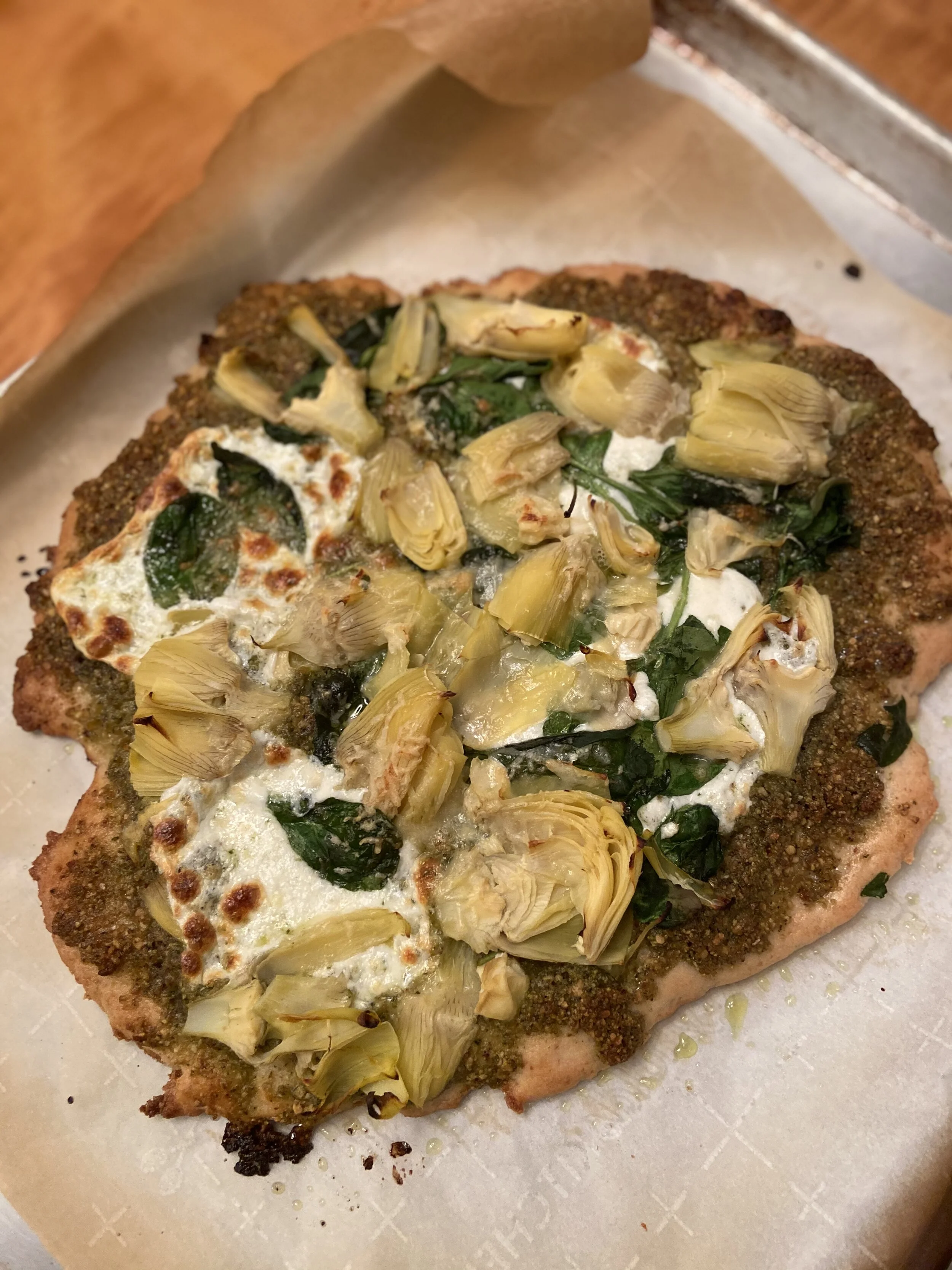 Almond Pesto Artichoke Pizza