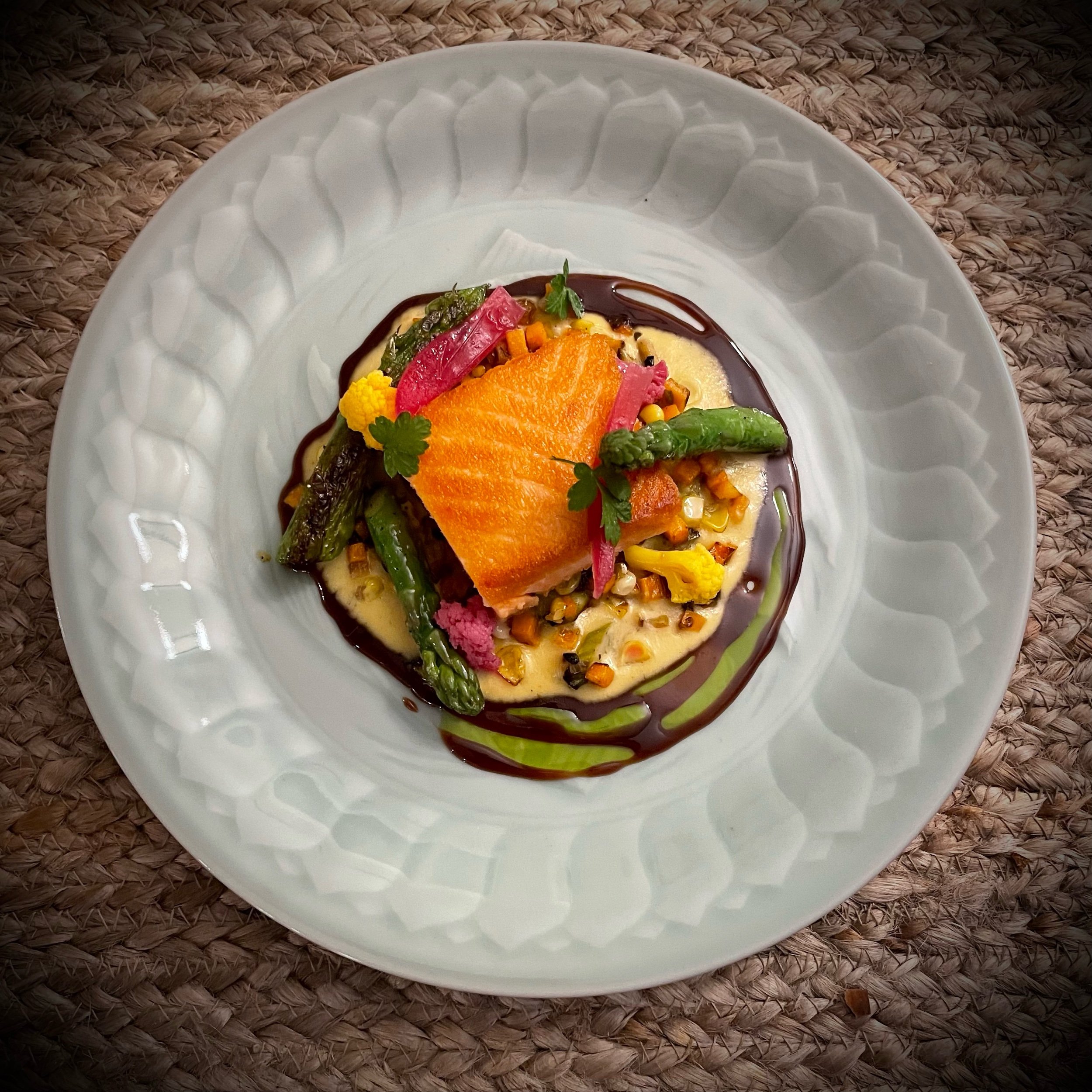 Scottish salmon and corn purée 