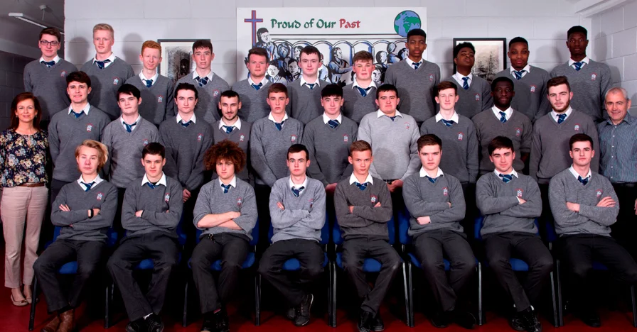 6.2 2017 Class Front Row: Michael Janik, Brian Mooney, Anthony Canny, Andy Loughran, Will Murphy, Dylan Floyd, Ruairi Eustace, Joseph Corrigan. Middle Row: Ms. Fiona Radford – Form Tutor 6.2, Luke McGuinness, Oisin Doherty, Cian McCluskey, Dillon Byrne, Harry Haughney, Ben Gerrard, Sam McGrane, Jordan Reynolds, Enock Sarfo Amankwah, Jack Teelan, Mr. Jim Matthews – 6th Year Head. Back Row: Shane McQuillan, Euan Reid, Jason Nolan, Conor Morgan, Ronán Brown, Kenneth O’Donovan, Aaron Kierans, Panashe Marata, Andre Chitambo, Joel Safo, Emmanuel Olagbaju.