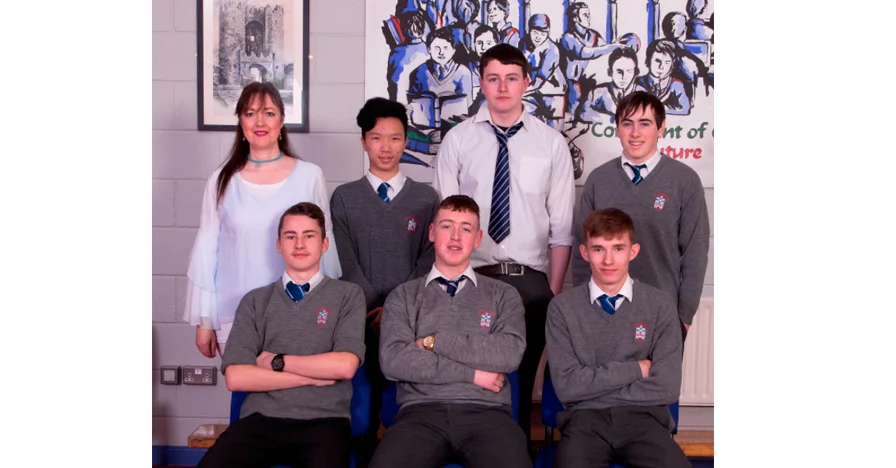 LCA 2017 Class Front Row: Cian Connolly-Coyle, Cian Carter, Scott O’Neill. Back Row: Ms Wynne – LCA Coordinator, Ben Hai Tu, Ethan Holgate, Thomas Finnegan.