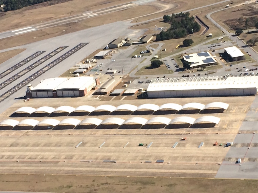  Shelter Structures has completed a job for the Navy to construct 54 fabric aircraft hangars, covering 111 aircraft. We designed a series of 4 rows of shelters, 2 designed with our standard fabric covers and 2 designed with a metal clad, flat roof to