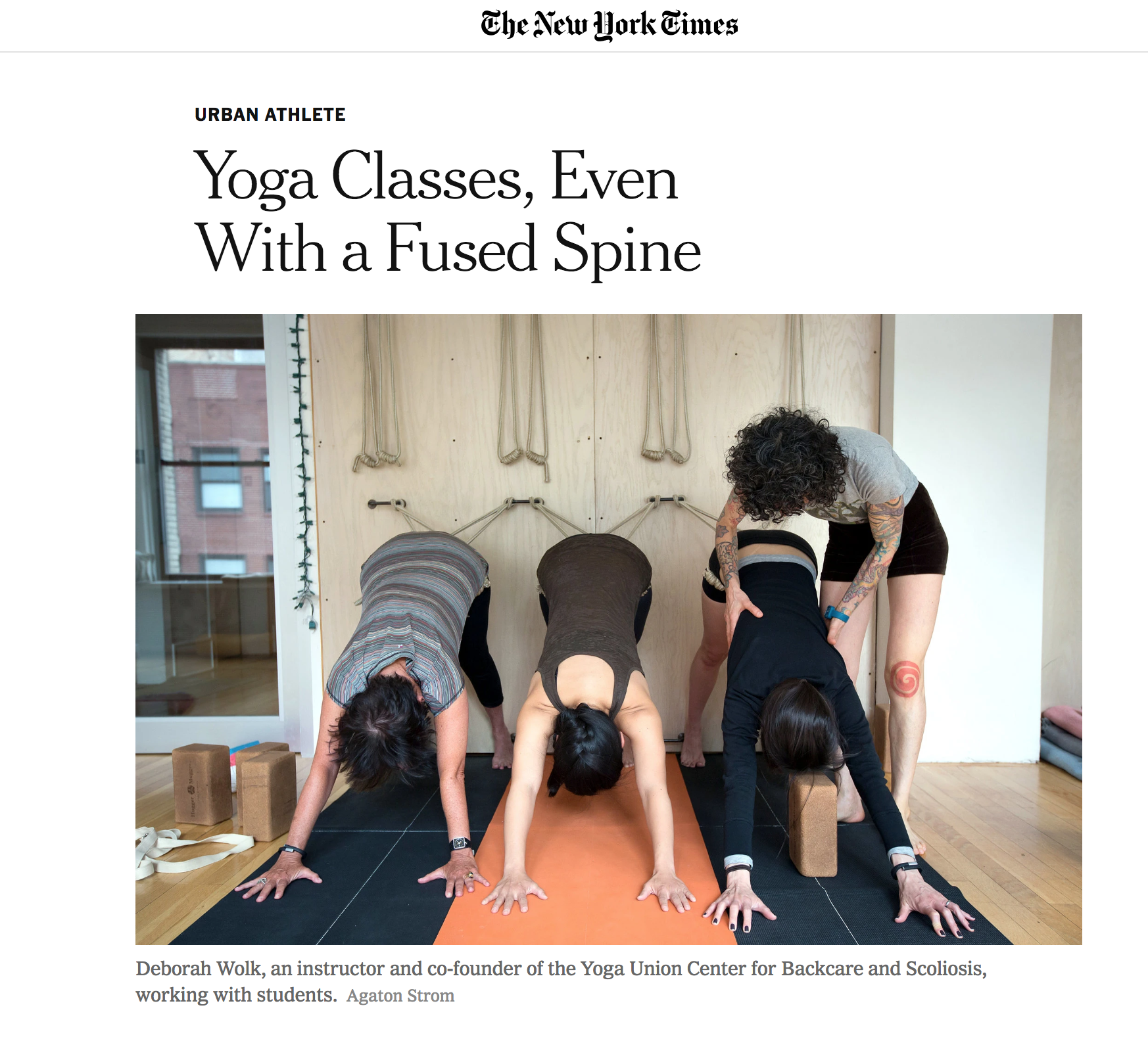 New York Times, Yoga Classes Even with a Fused Spine