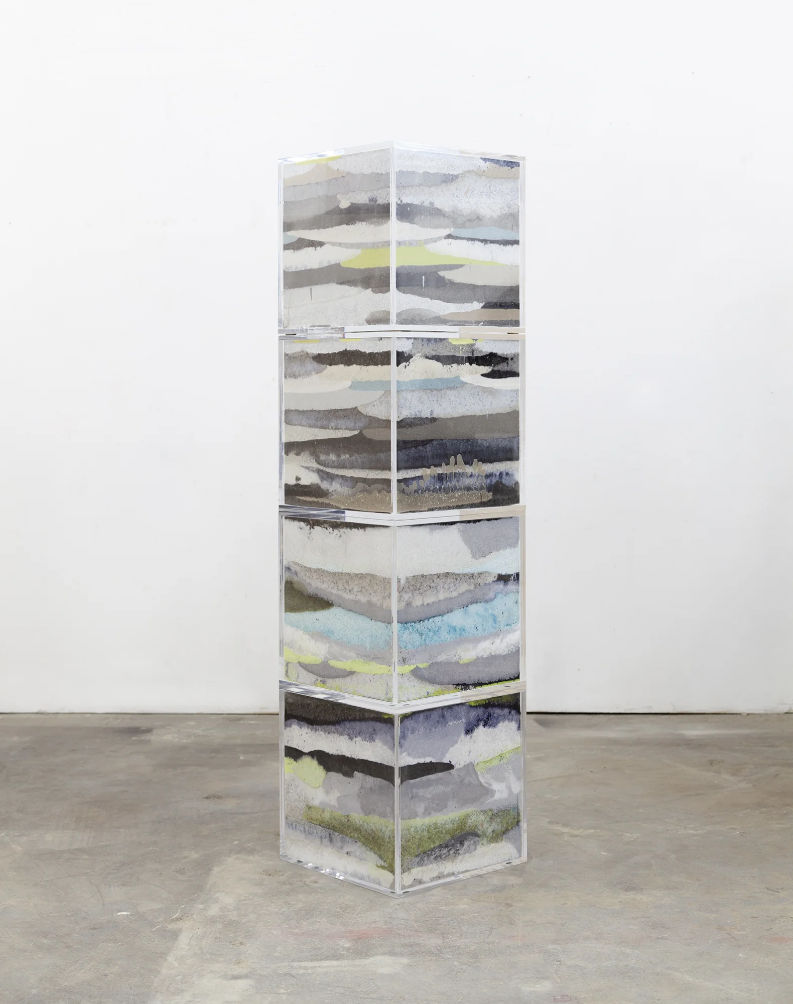 Nick Van Woert Core, 2015 cat litter, joint compound, base coat, pulverized plastic, coal slag, polyurethane, pigment 64 × 16 × 16 inches