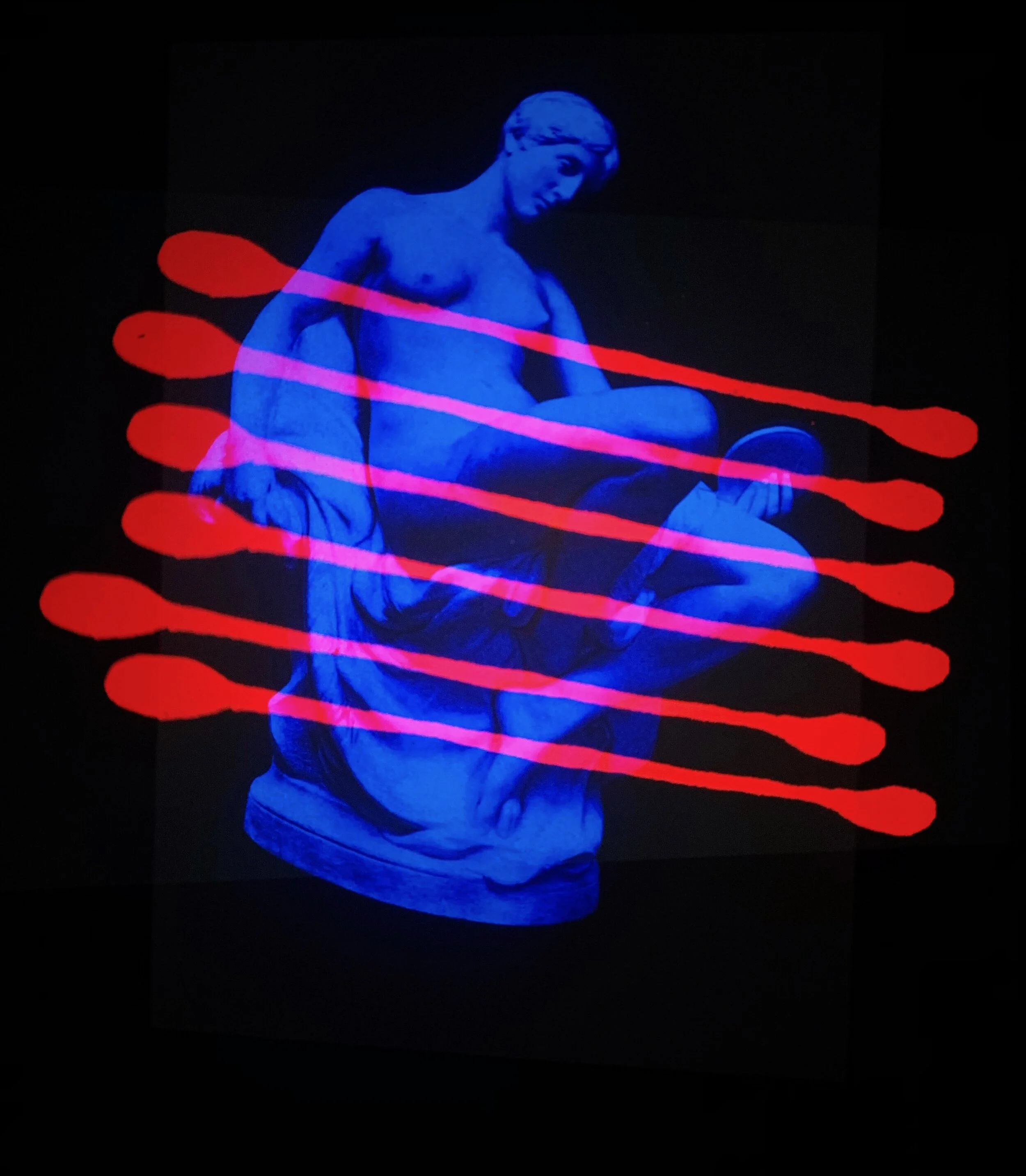 Alex Kwartler &amp; Sam Roeck ALWAYS, 2020 (slide detail) Slide projectors, slides, rotating metal bases, plastic milk crates, pedestal, light box, ash tree stump 59 × 18 ¾ × 13 inches  59 × 25 × 23 ½ inches Slide projection duration 40 minutes