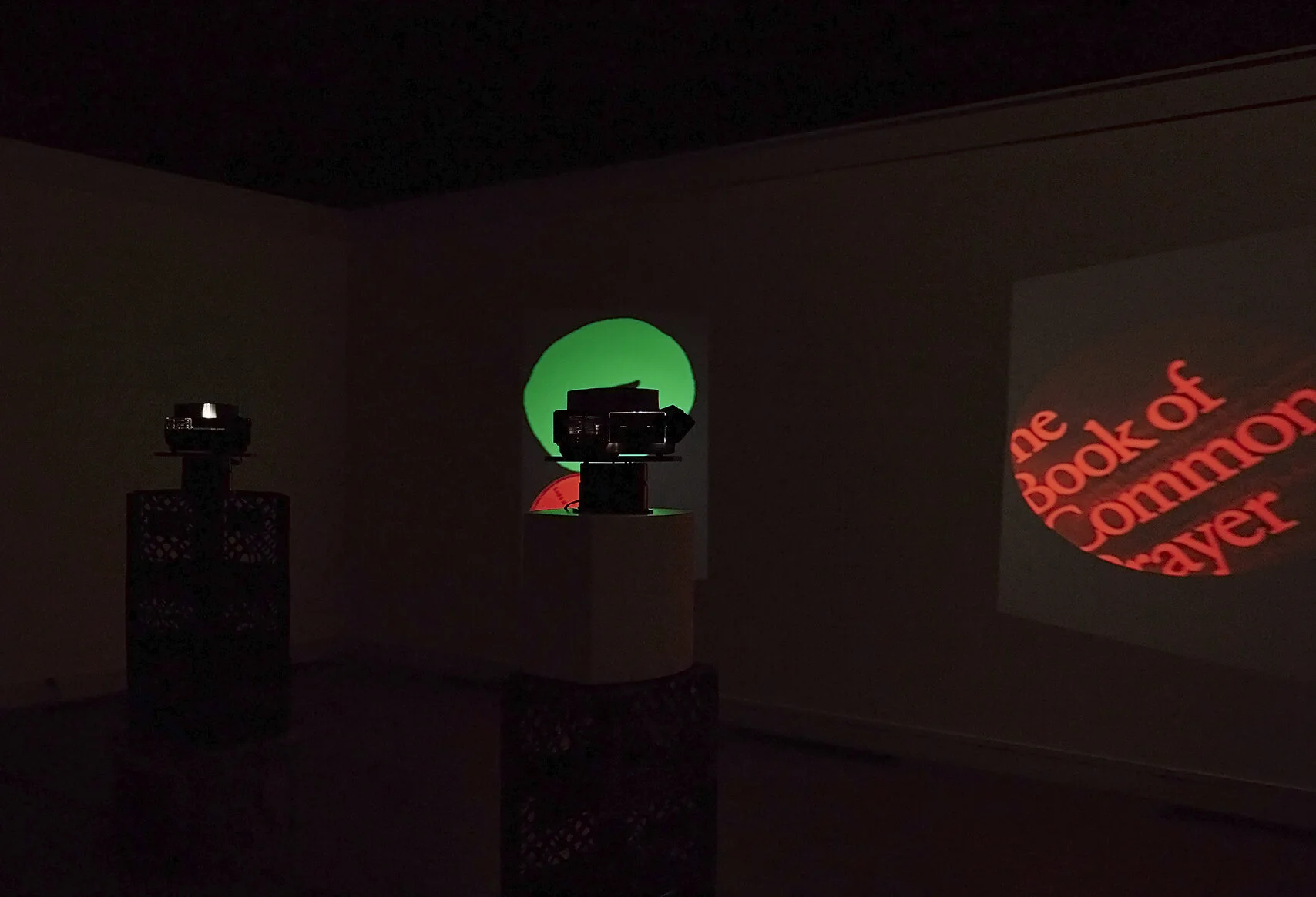 Alex Kwartler &amp; Sam Roeck ALWAYS, 2020 Slide projectors, slides, rotating metal bases, plastic milk crates, pedestal, light box, ash tree stump 59 × 18 ¾ × 13 inches  59 × 25 × 23 ½ inches  Slide projection duration 40 minutes