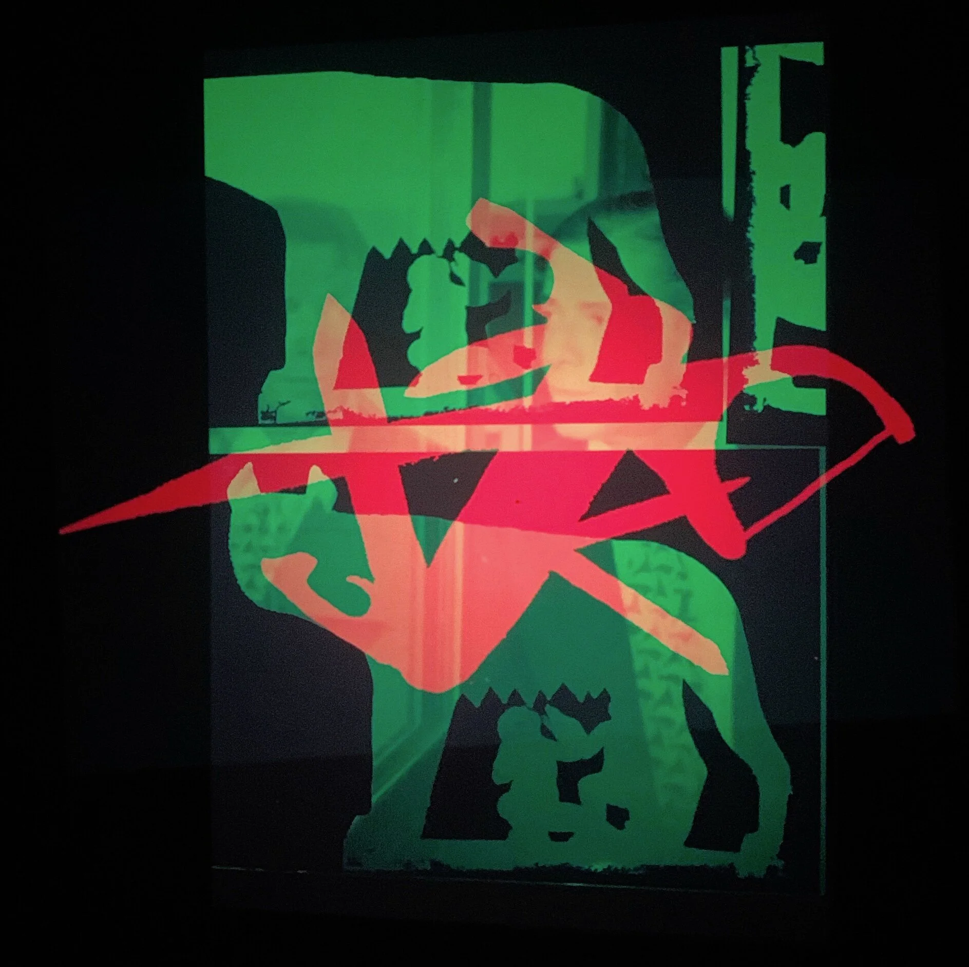 Alex Kwartler &amp; Sam Roeck ALWAYS, 2020 (slide detail) Slide projectors, slides, rotating metal bases, plastic milk crates, pedestal, light box, ash tree stump 59 × 18 ¾ × 13 inches  59 × 25 × 23 ½ inches Slide projection duration 40 minutes