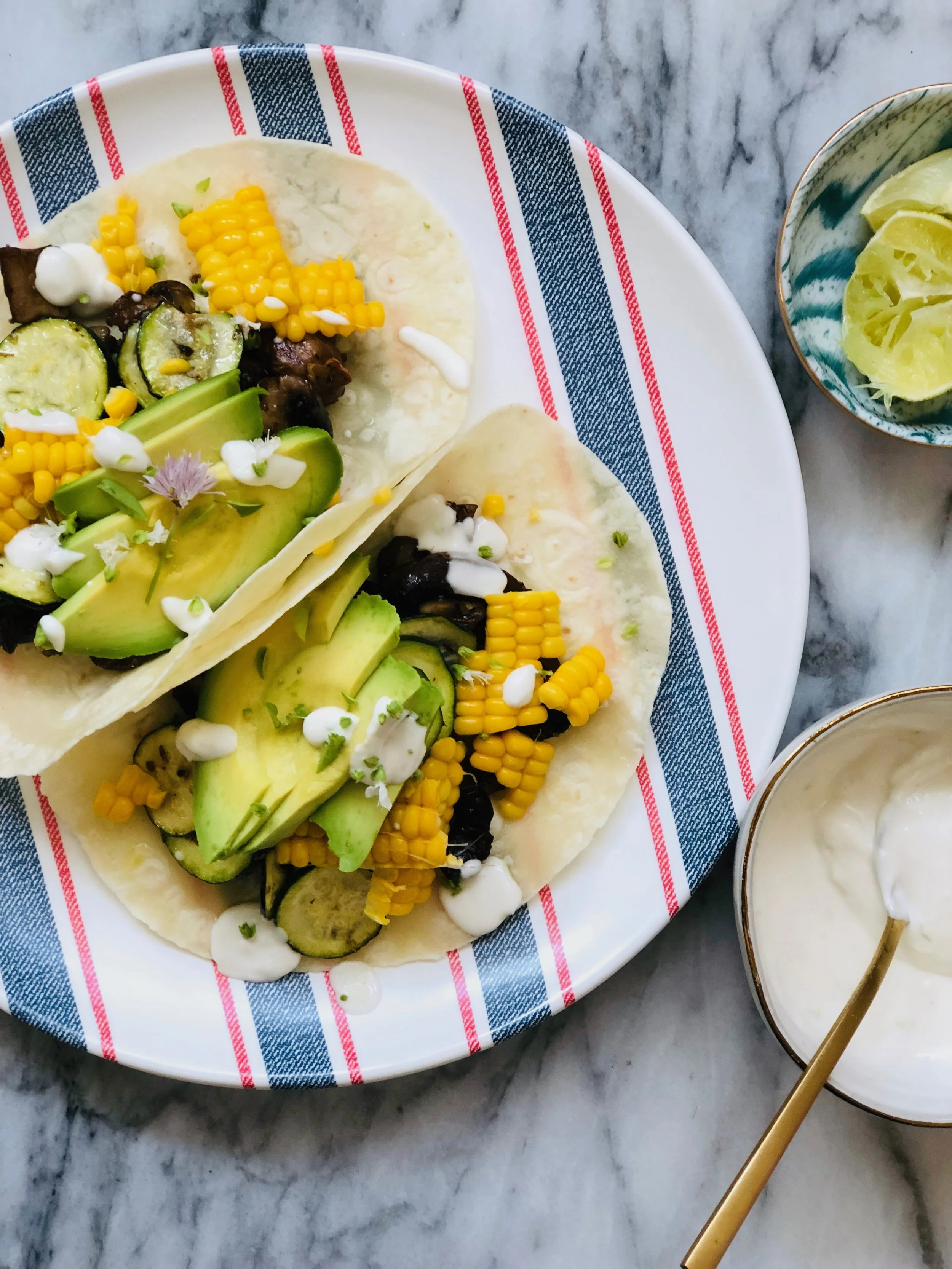 Corn & Mushroom Tacos with Lime Crema