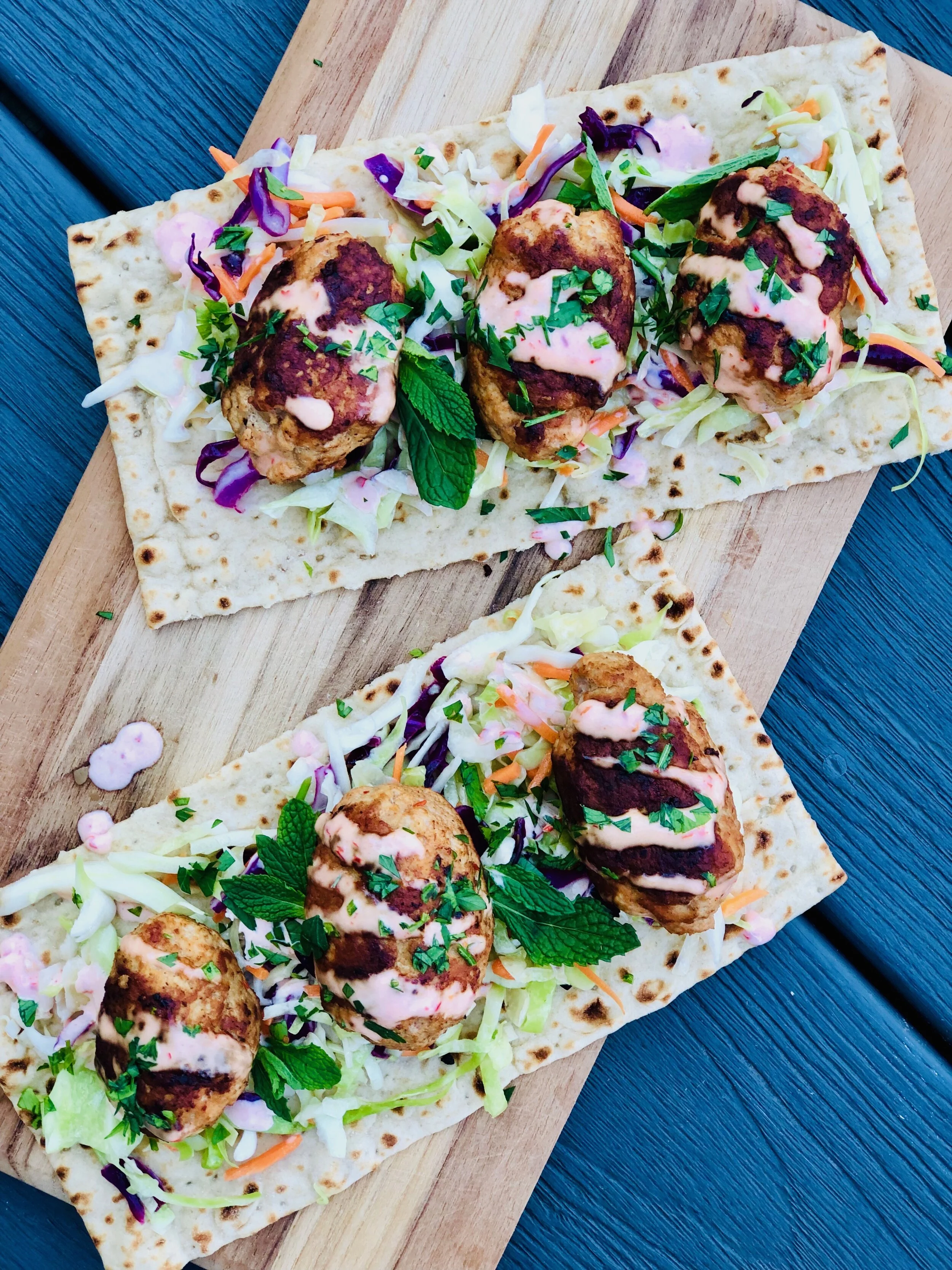 Kofta Harissa Flatbread with Quick Pickle Slaw — ELIZABETH PALMER KITCHEN