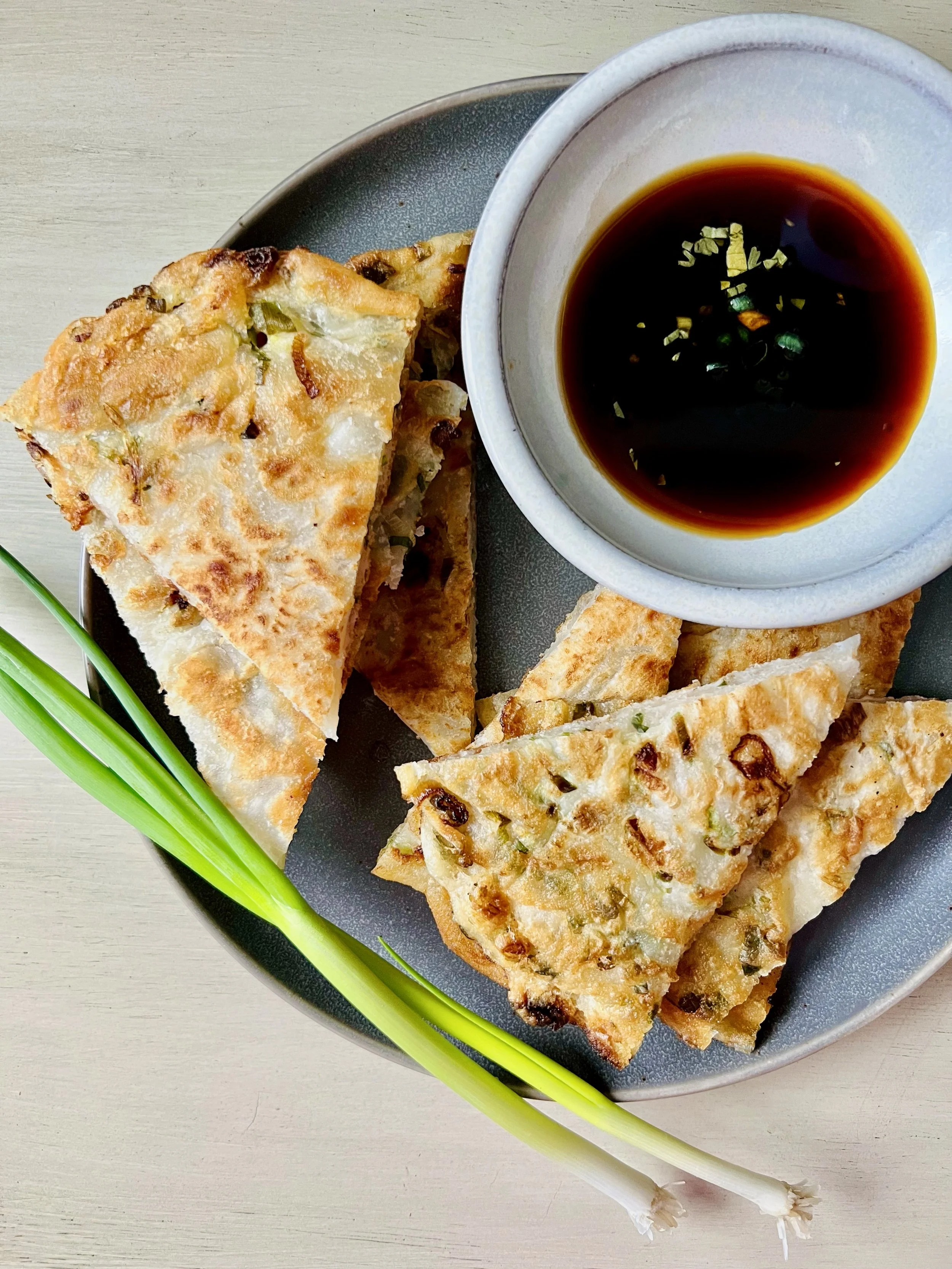 Chinese Scallion Pancakes with Soy Dipping Sauce