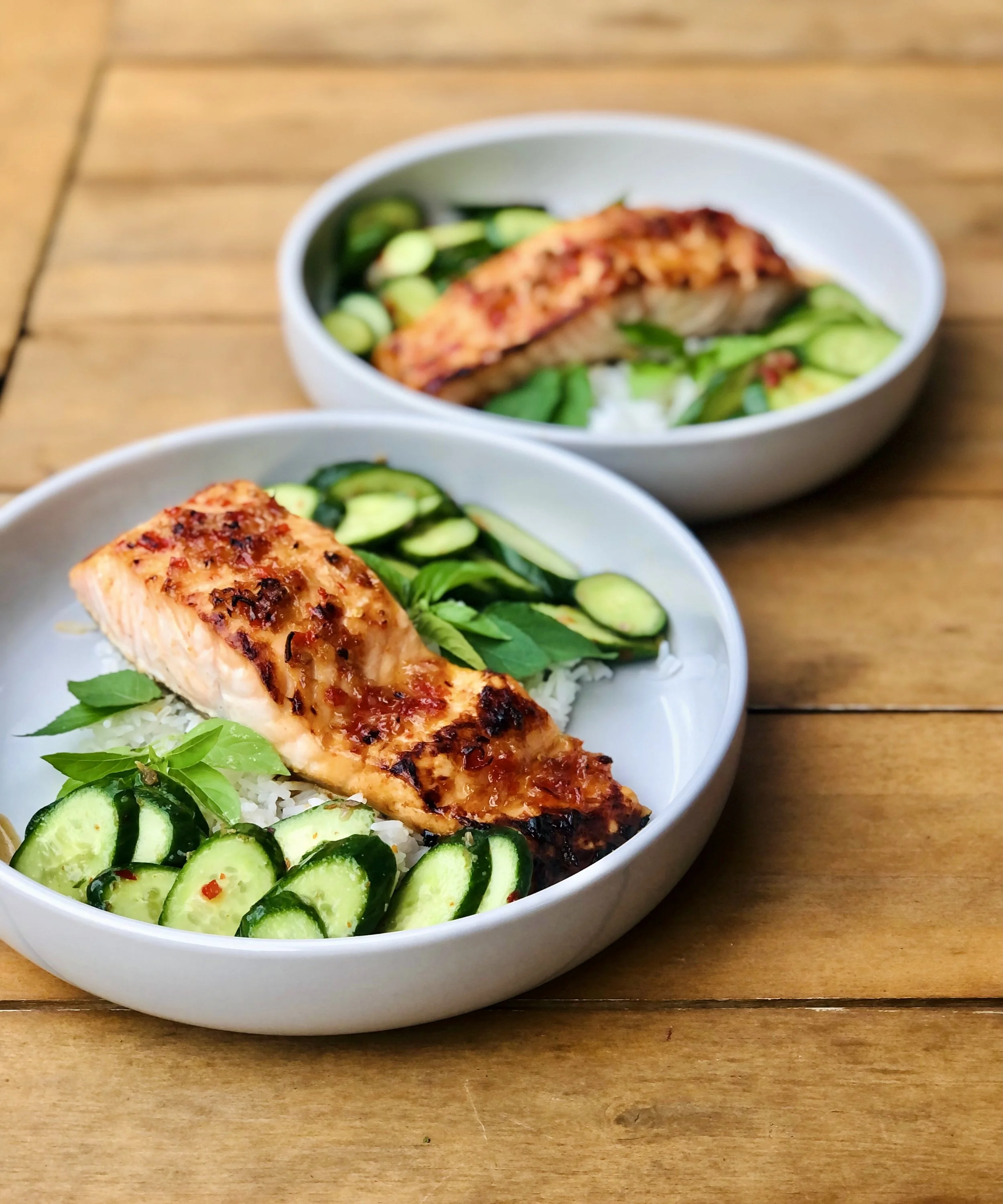 Salmon Larb with Cucumber Salad