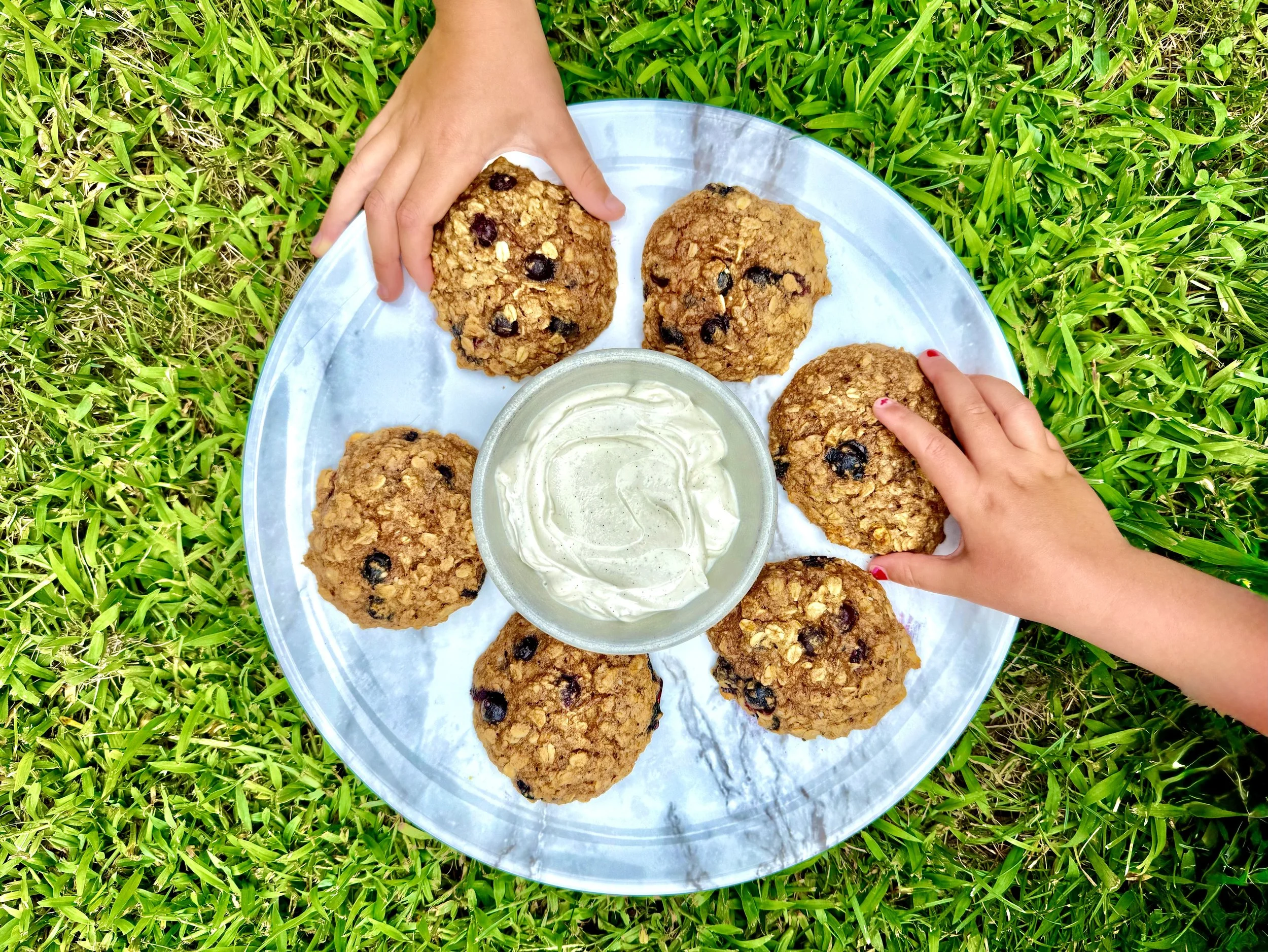 Scandi Blueberry Oat Breakfast Cookies with Vanilla Yogurt Whip