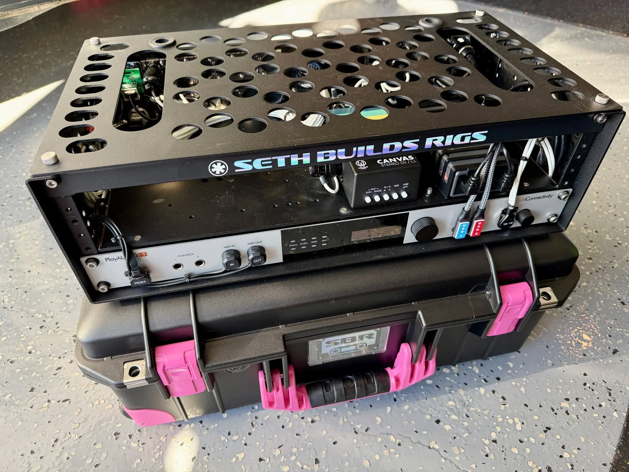 Post 1 of 2: @gabeousmaximus dream rig is finally a reality! This is the drummer's delight, here are the highlights:

&bull; PA1U+USB-C GaN charger+DI all mounted in carry-on rack
&bull; Custom rack panel with USB-C for laptop charging &amp; PA1U con