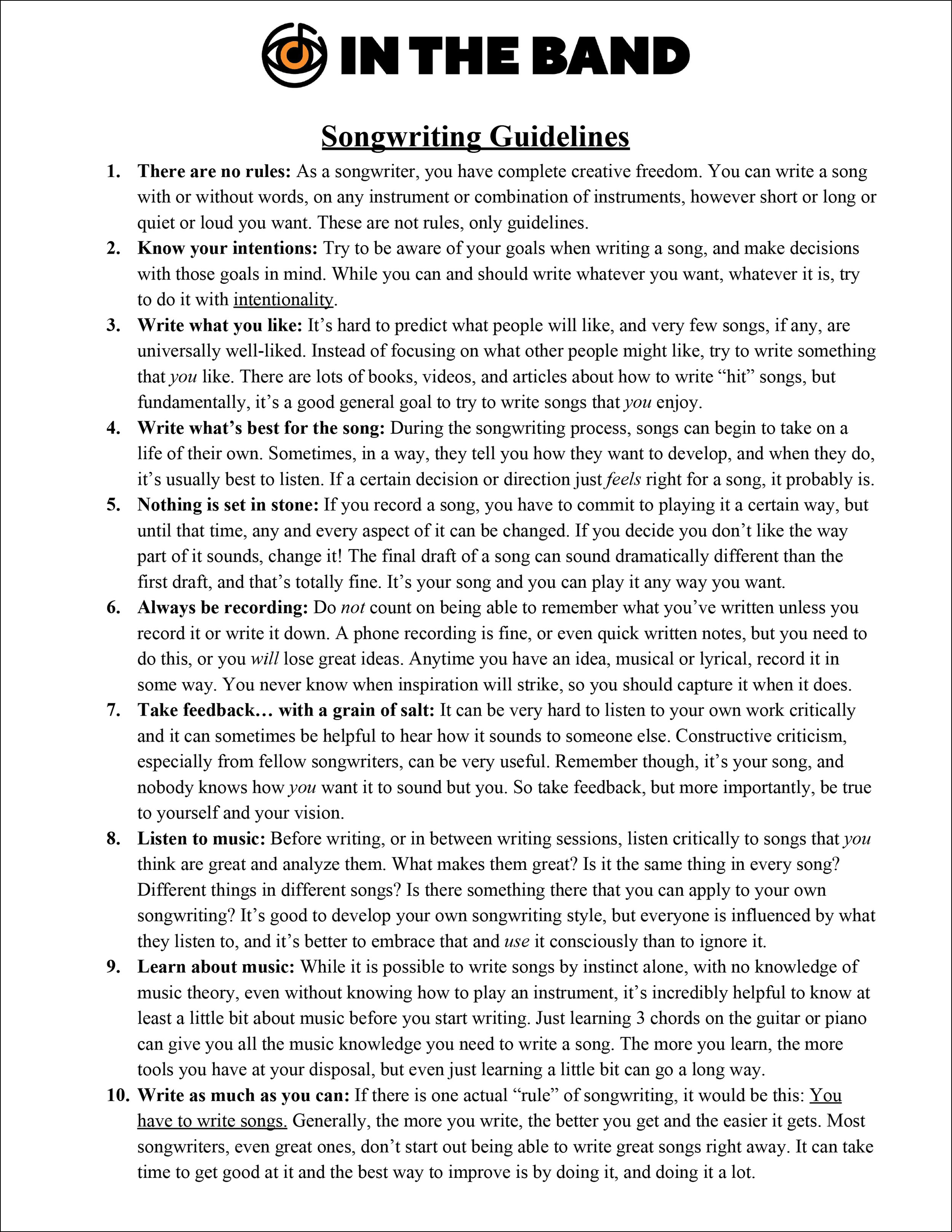 10 Songwriting Guidelines