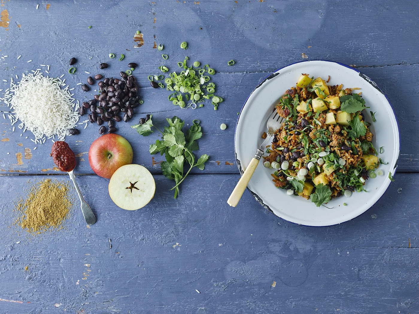 Mexican pork rice w/apple & black beans