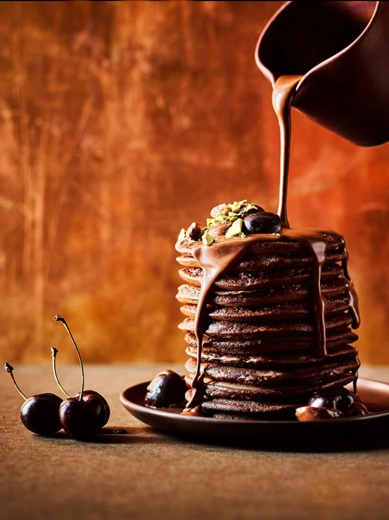 Content for Red Magazine, 2015. Chocolate Cherry Pancakes