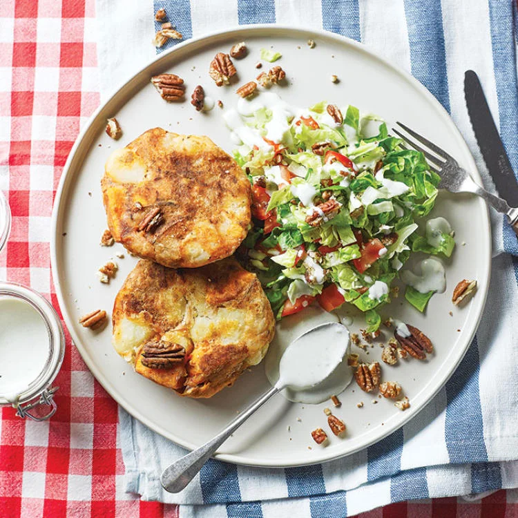 For gousto, 2014.. Sweet potato cakes, blue cheese dressing