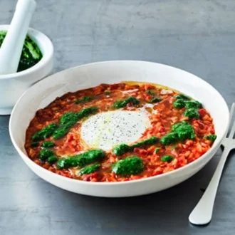 For Gousto, 2015. 5-ingredient tomato risotto w/mozzarella & basil oil