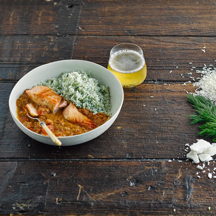  For Gousto, 2015.  Salmon curry, dill rice  