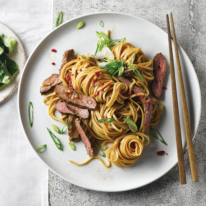 For Gousto, 2015. Seared steak, chilli noodles and smacked cucumber