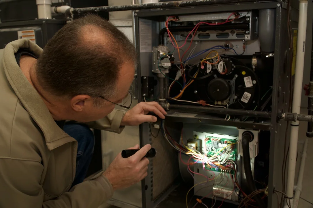 I perform an ASHI standard visual inspection of a furnace to determine if it needs to be further looked at by a HVAC professional. I will also inspect the air filter condition.