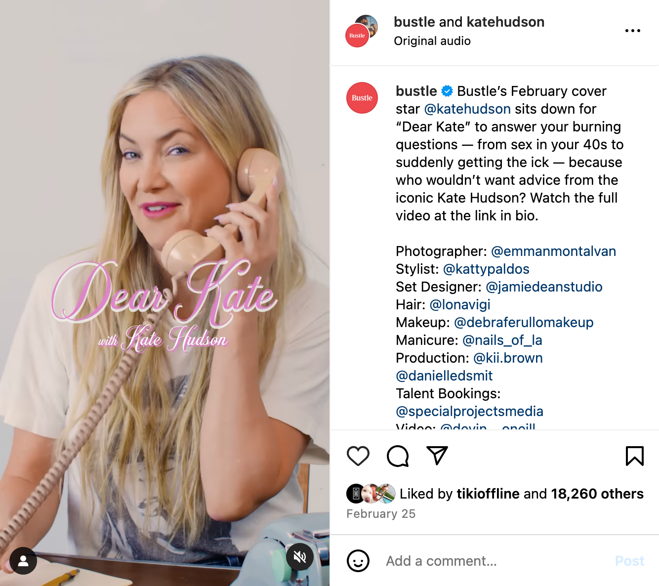  Social video series ( Instagram ;  YouTube ) for Bustle earning over 18,000+ likes. 
