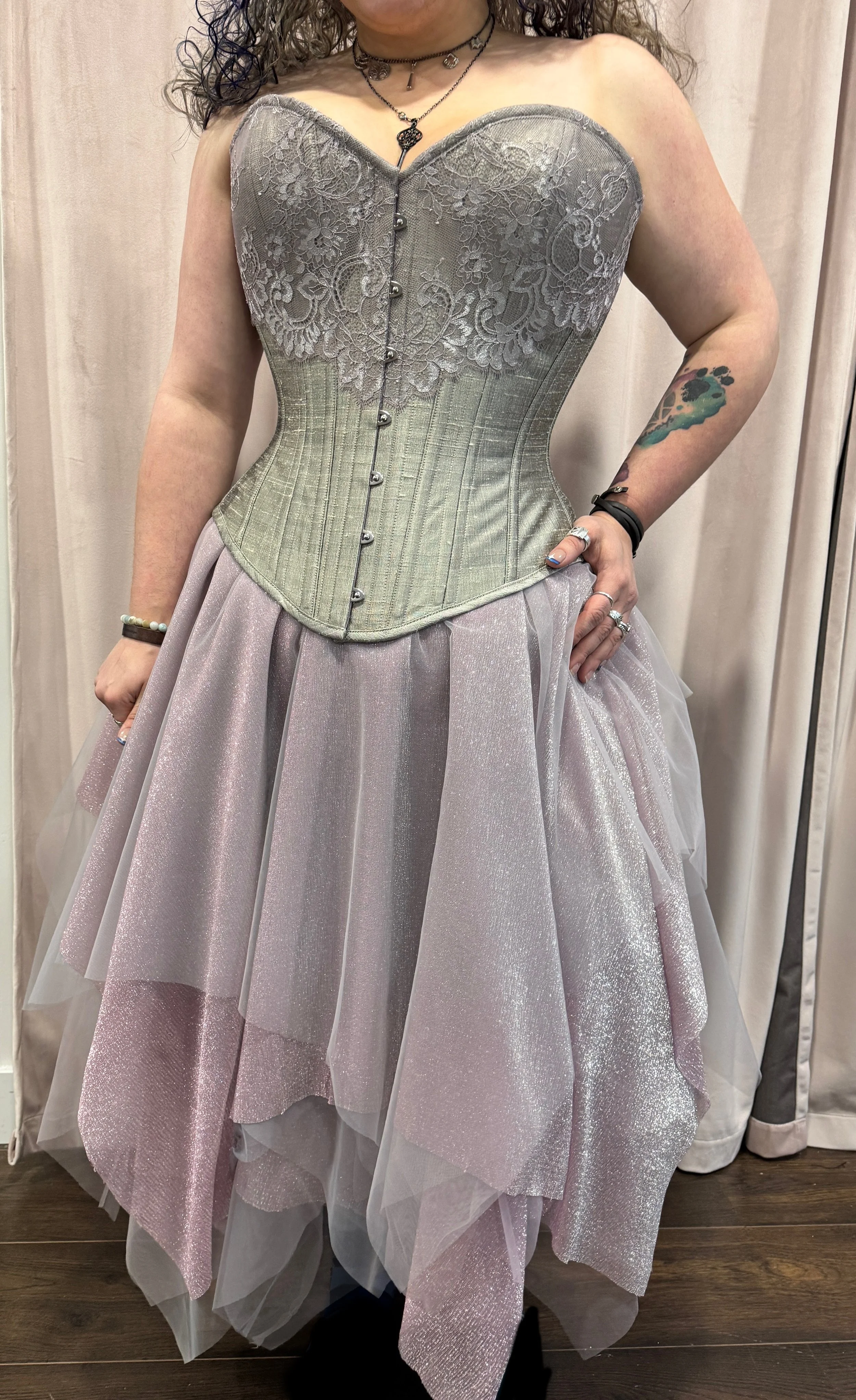 fairy wedding dress grey silver lavender handkerchief dress corset classic lace