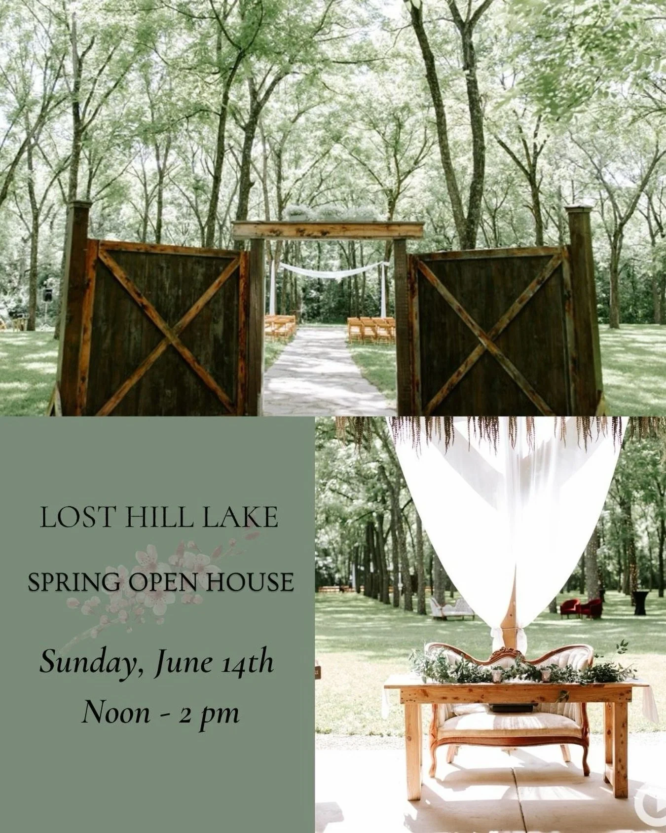 Grab your fianc&eacute; and celebrate together. ✨

This Sunday - our wedding venue transforms into a tailored forest, fit for your whimsical visions. 

✨Spring Open House at Lost Hill Lake
🌿Sunday , June 14, 2026 Noon - 2pm

✅Vibe Check 
✅Preferred 