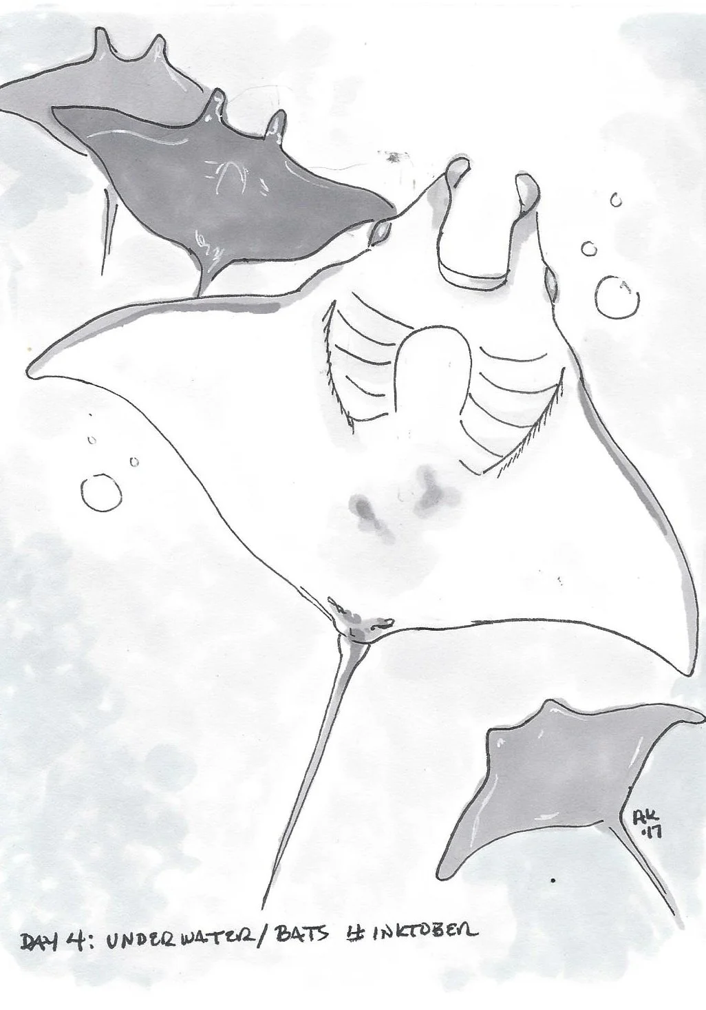 Inktober 2017 Day 4: Underwater/ Bats