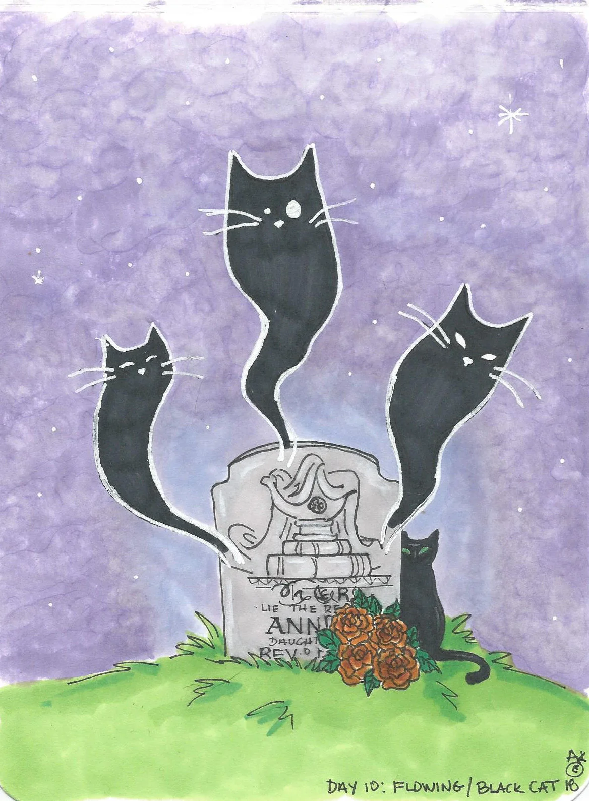Inktober 2018 Day 10: Flowing/Black Cat