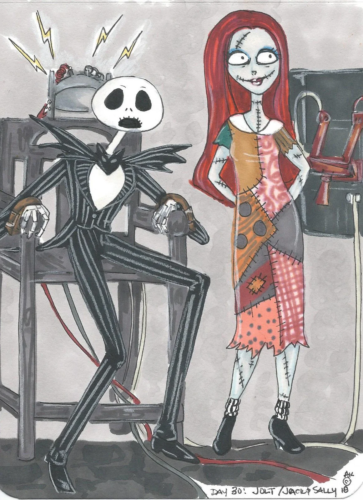 Inktober 2018 Day 30: Jolt/ Jack & Sally
