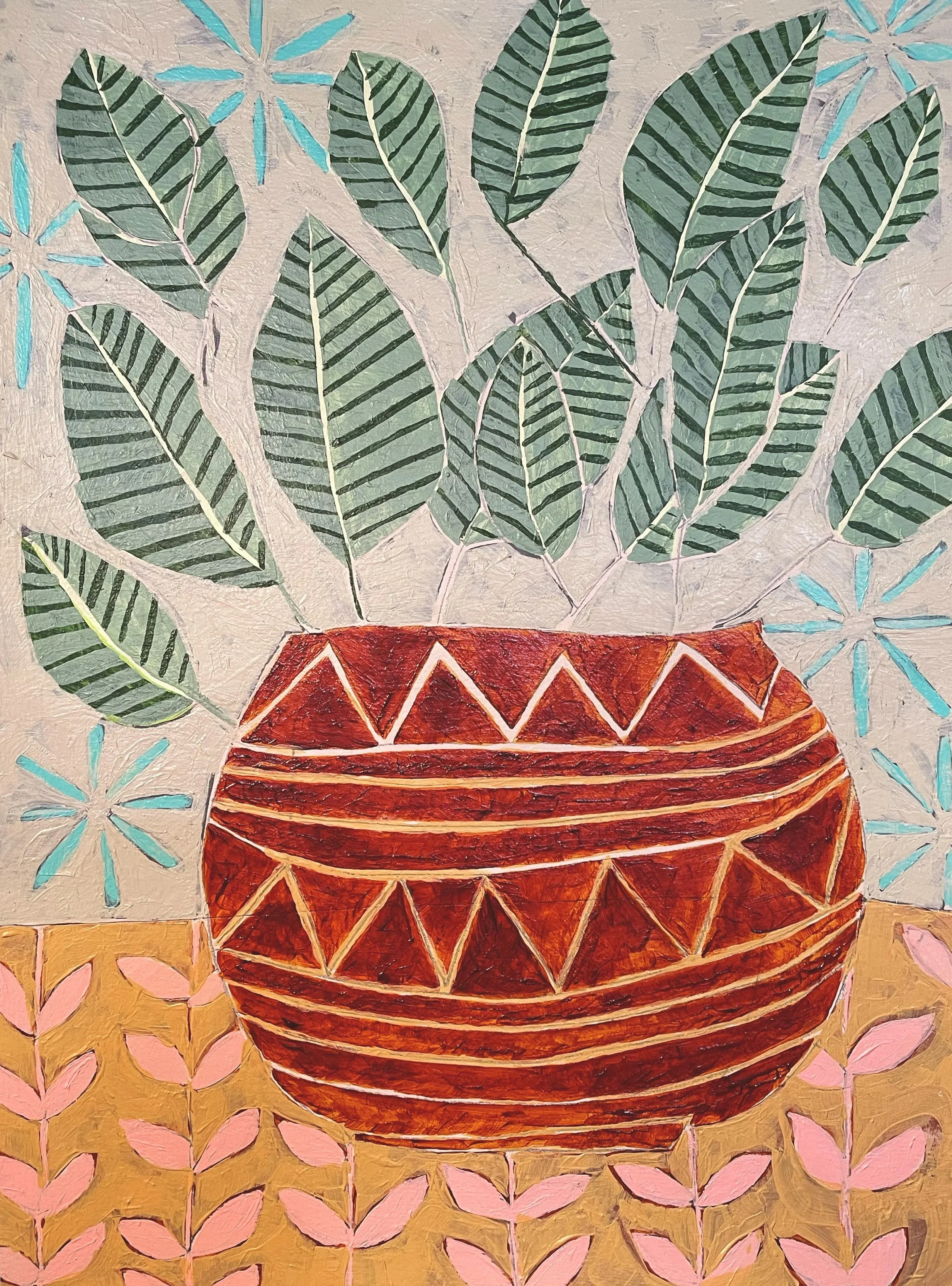 + prayer plant on pink pattern +