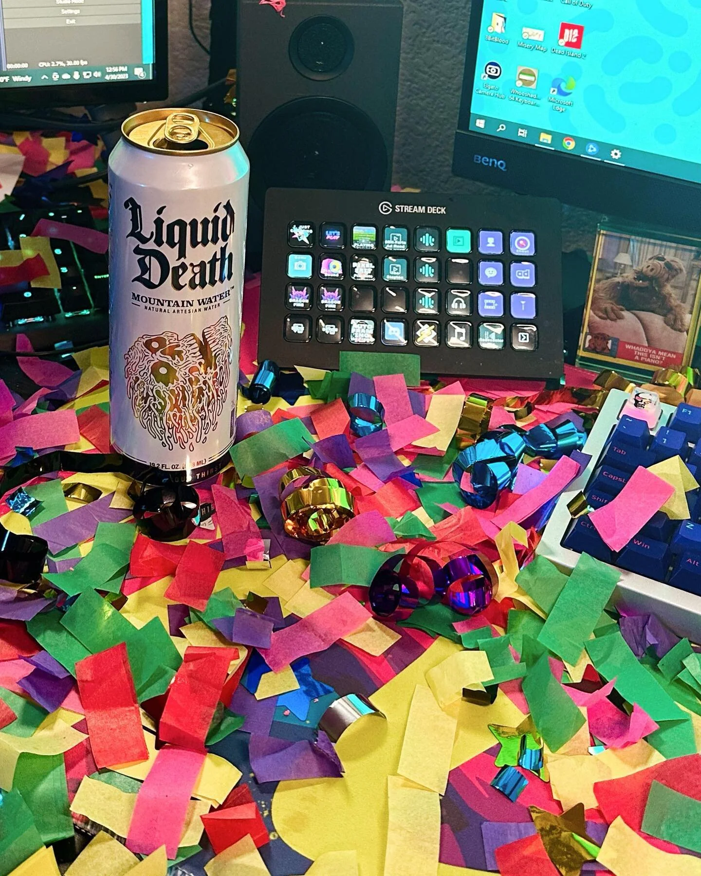 I&rsquo;m not sure how many confetti cannons went off last night but it felt like a Flaming Lips concert erupted on the tippy top of Party Mountain 😂😂🎉 ⁣
⁣
⁣Maybe one day it will&hellip;
⁣
⁣
⁣
⁣
#liquiddeath #liquiddeathmountainwater #mutilateyour