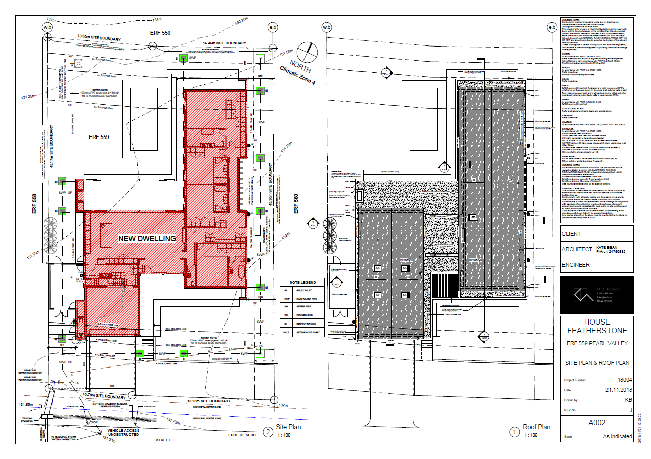  Municipal/ Construction Drawings:  Site and Roof Plan 