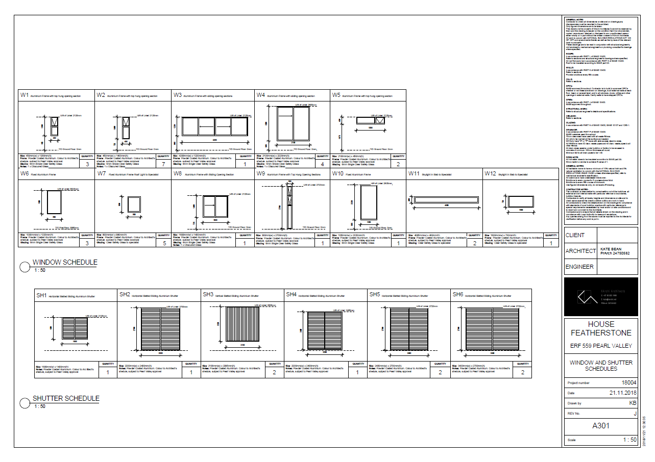   Municipal/ Construction Drawings:  Window and Shutter Schedules 