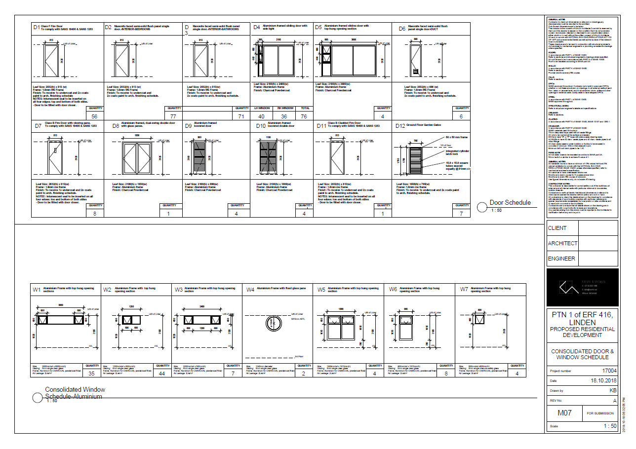   Municipal/ Construction Drawings:  Door and Window Schedules 