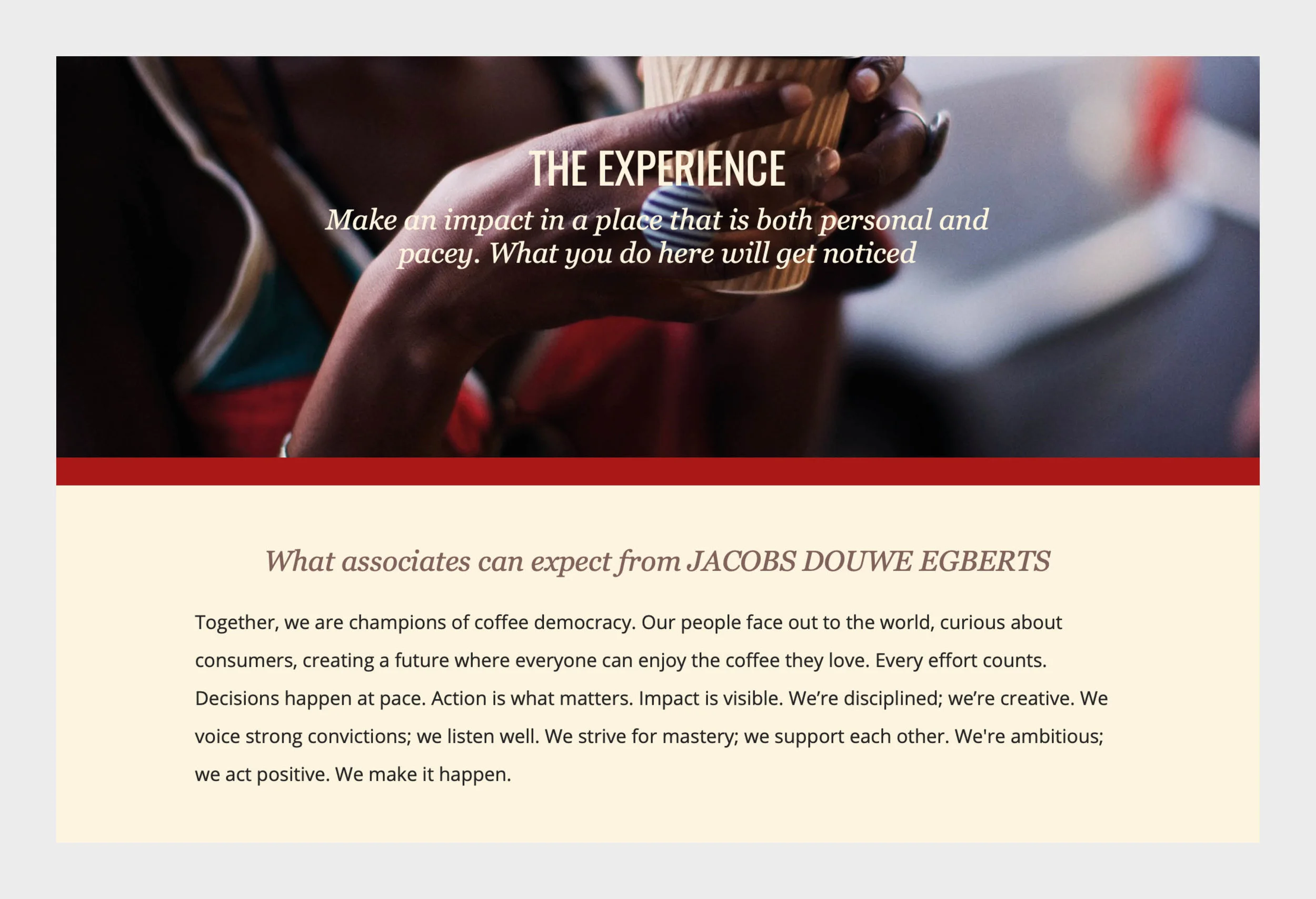 I helped craft the copy for the JDE Associate Experience.