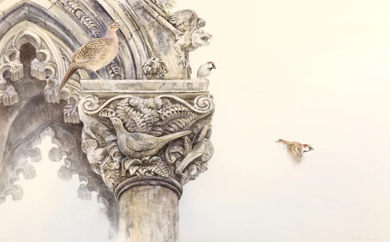 Dunkeld Fountain with Hen Pheasant and Sparrow