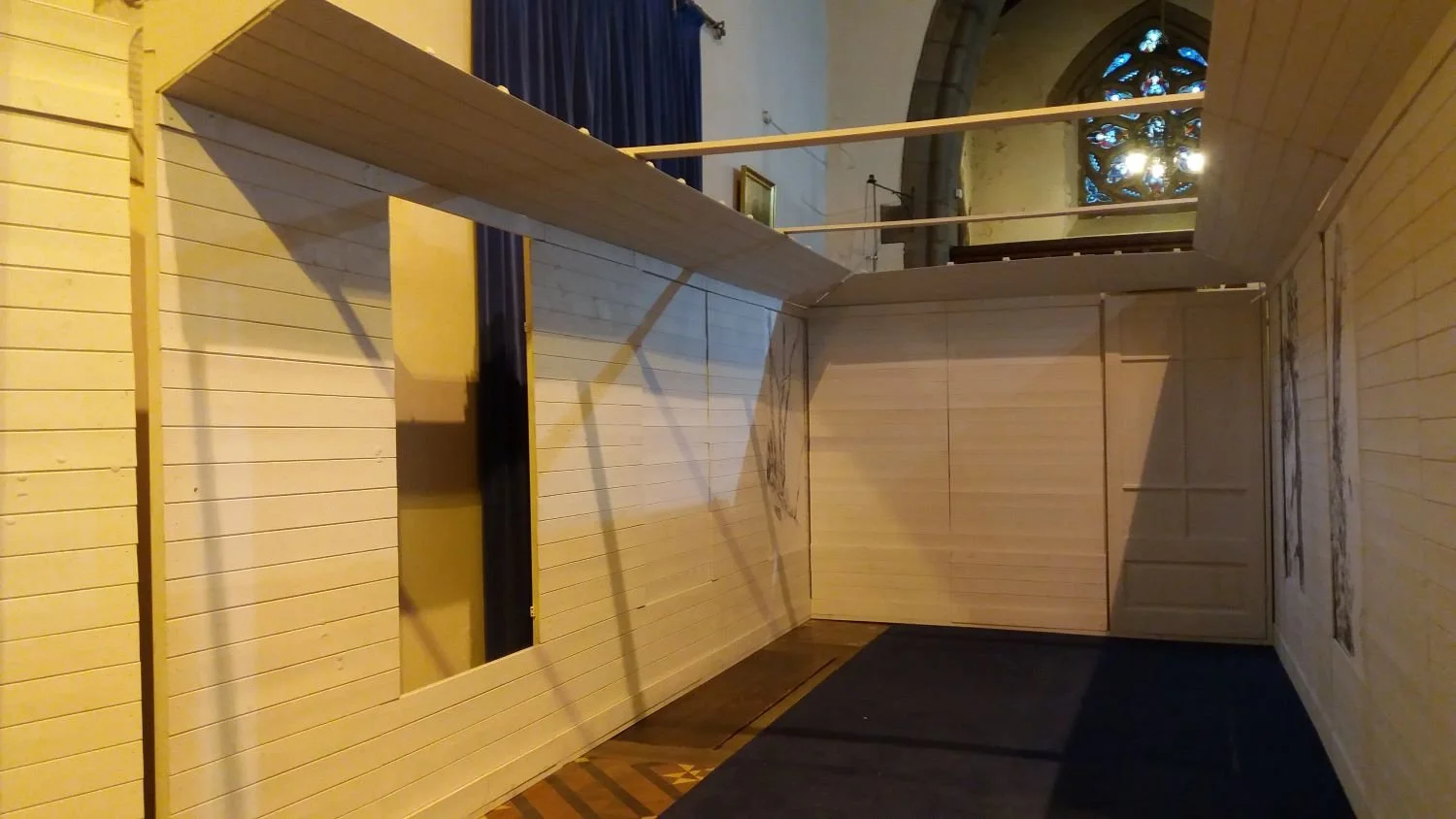Setting up in the Lady Chapel at Inverness Cathedral you can see the sixteen panels that make up the space.