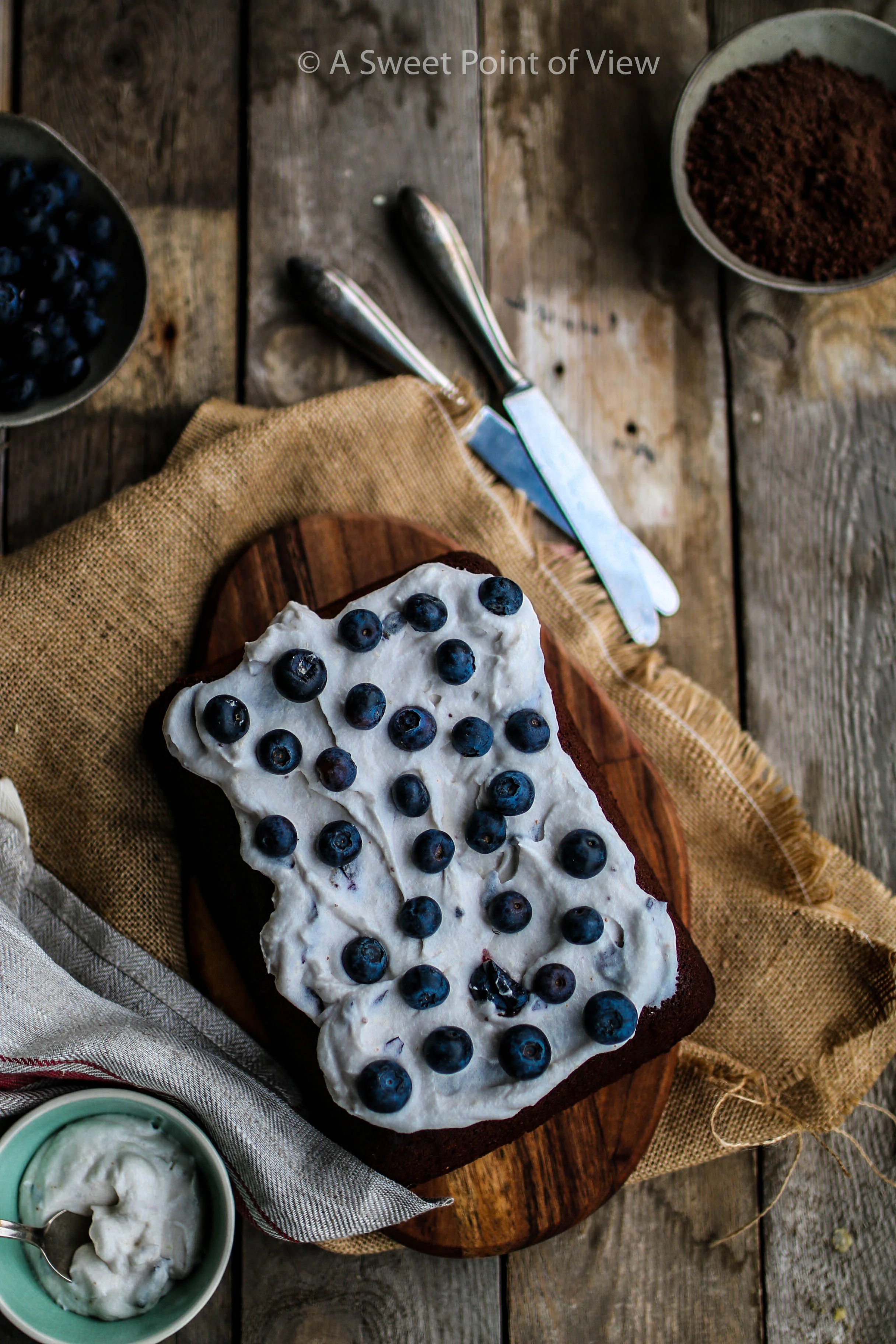 Chocolate Blechkuchen with Blueberry Cream
