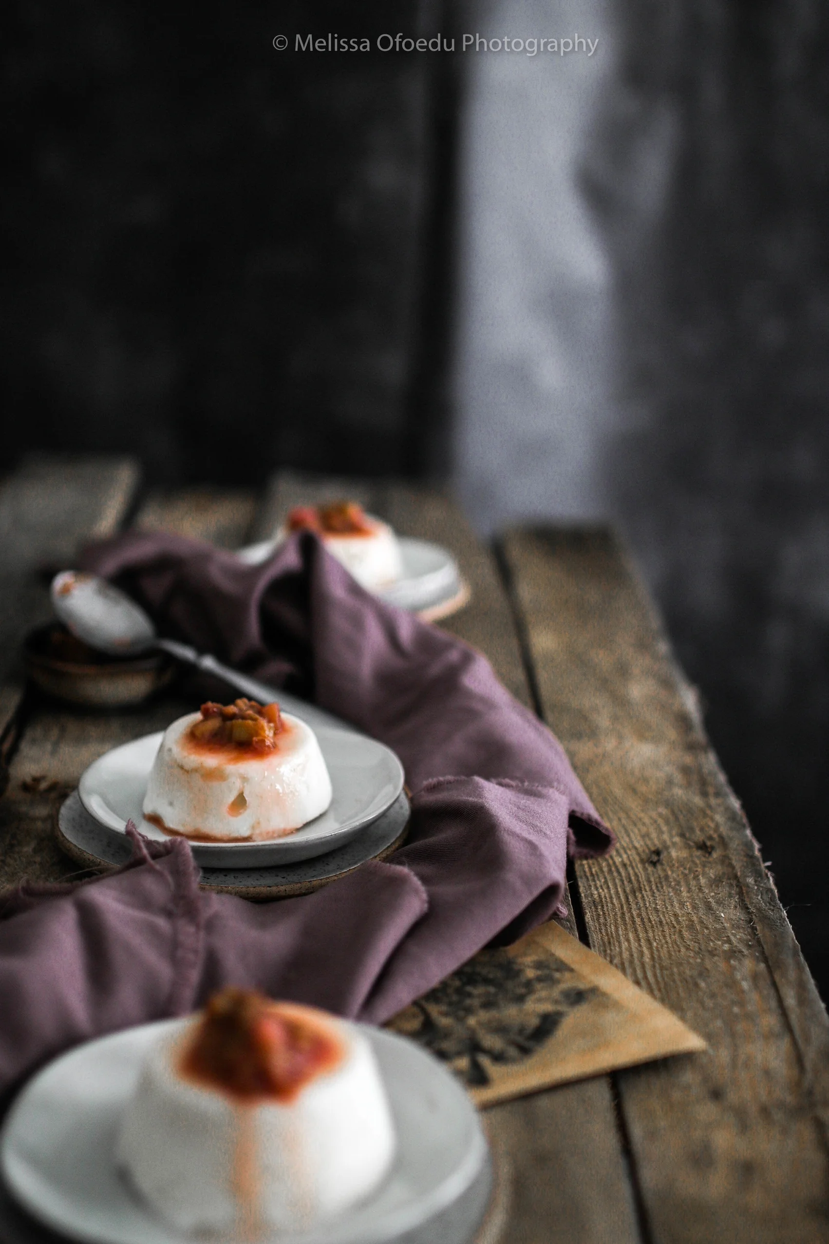 Vanilla Yoghurt Ice Cream Frozen Cakes with Rhubarb Compote