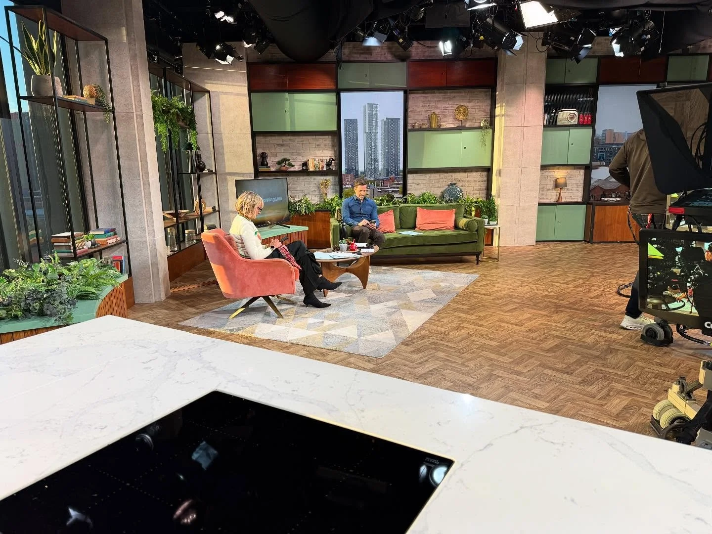 Lovely to be back in the sunshiniest studio in Television, full of lovely people who I&rsquo;ve missed. 
Yes. 
@bbcmorninglive 
I&rsquo;m talking about you. 
X
#mcr