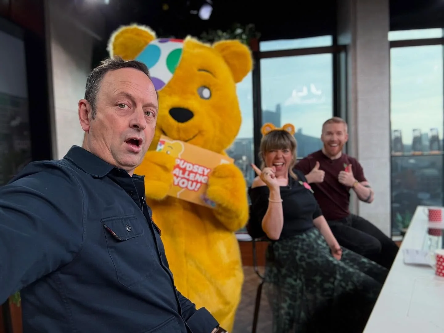 The one and, i&rsquo;m pretty sure only @bbccin #pudsey in the house today on @bbcmorninglive announcing @brionymaybakes challenge: a standup slot at Manchester&rsquo;s premier comedy joint. 
I&rsquo;m not worried about her. Only that the next time w